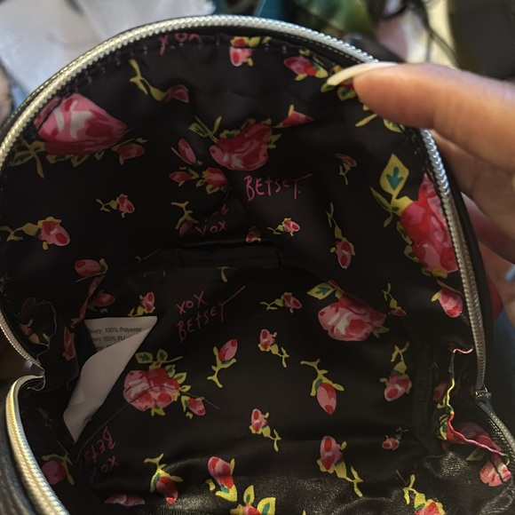 Betsey Johnson Black and White Polka Dot Cosmetic Bag with Red Trim - Picture 2 of 3